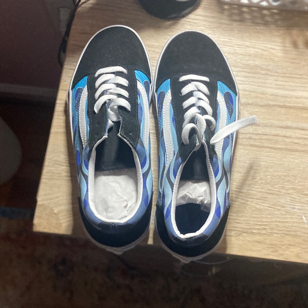 Vans Black and Blue Flame Sneakers